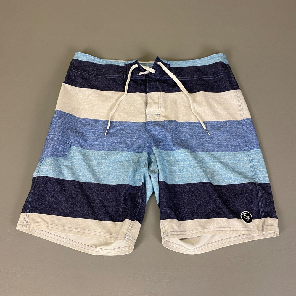 Ezekiel Men's‎ Swim Trunks Board Shorts 34 Blue Striped Drawstring Beach *Flaw